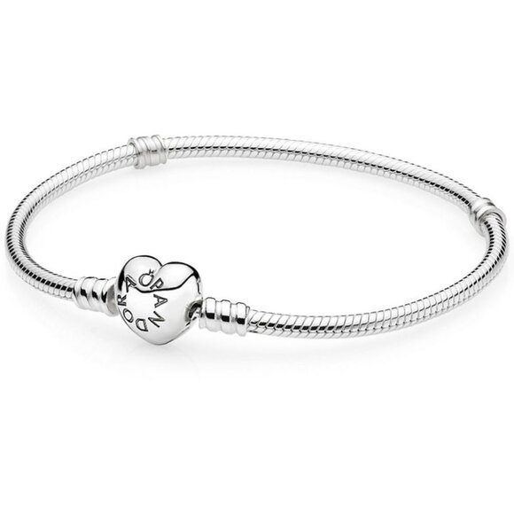 Authentic Pandora Silver HEART CLASP Snake Bracelet - Picture 1 of 11
